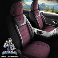 Thumbnail for Car Seat Cover Set - Prestige Design Burgundy 5 Seats + Headrests (Full Set) Leather & Woven Fabric