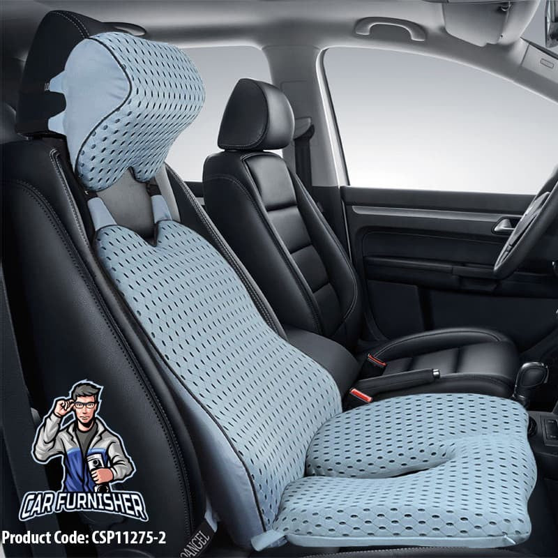 Memory Foam Ergonomic Car Seat Cover & Cushion Set (3 Pcs) Blue Full Set (Head+Back+Bottom Pieces) Memory Foam