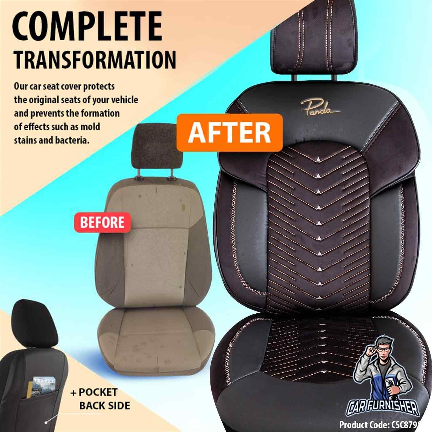Luxury Car Seat Cover Set (7 Colors) | Dubai Series Orange Leather & Fabric