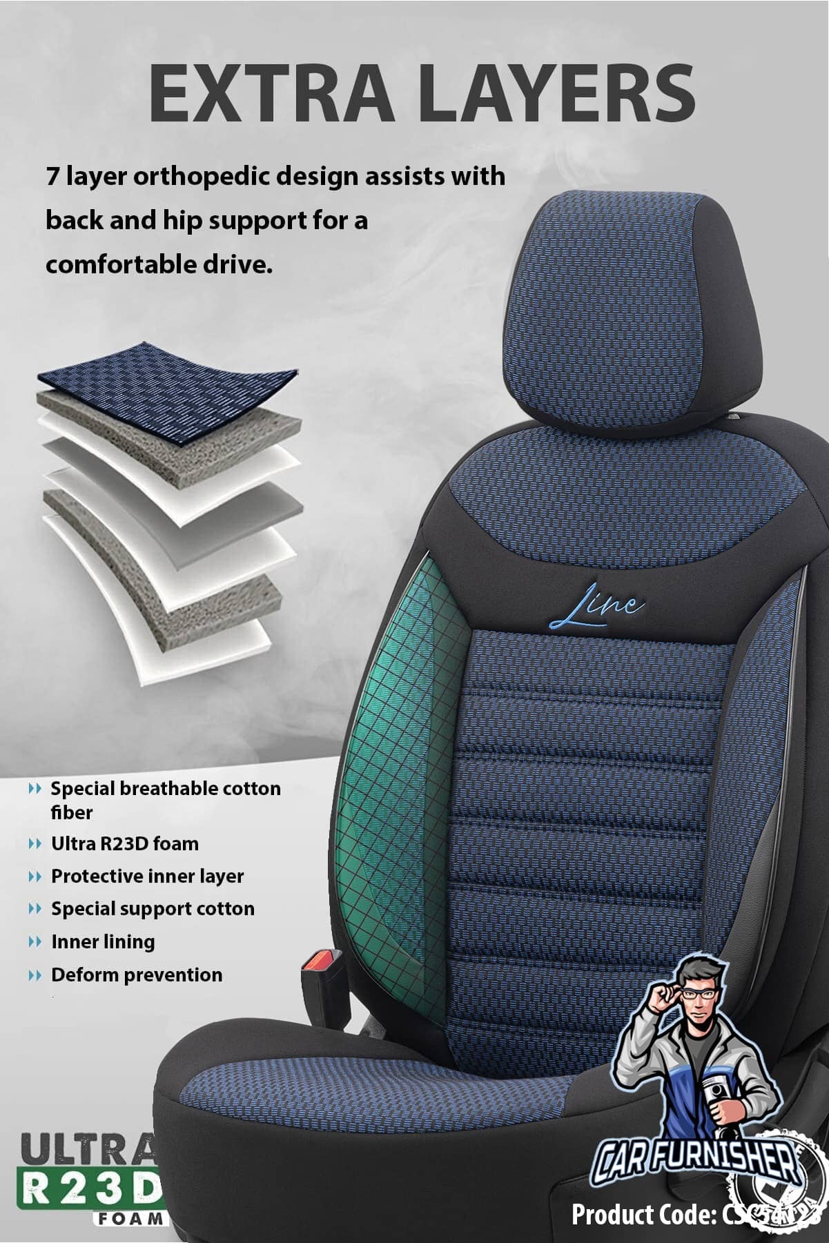 Luxury Car Seat Cover Set (3 Colors) | Line Series Blue Leather & Fabric