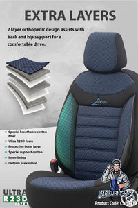 Thumbnail for Car Seat Cover Set - Line Design Blue 5 Seats + Headrests (Full Set) Leather & Cotton Fabric