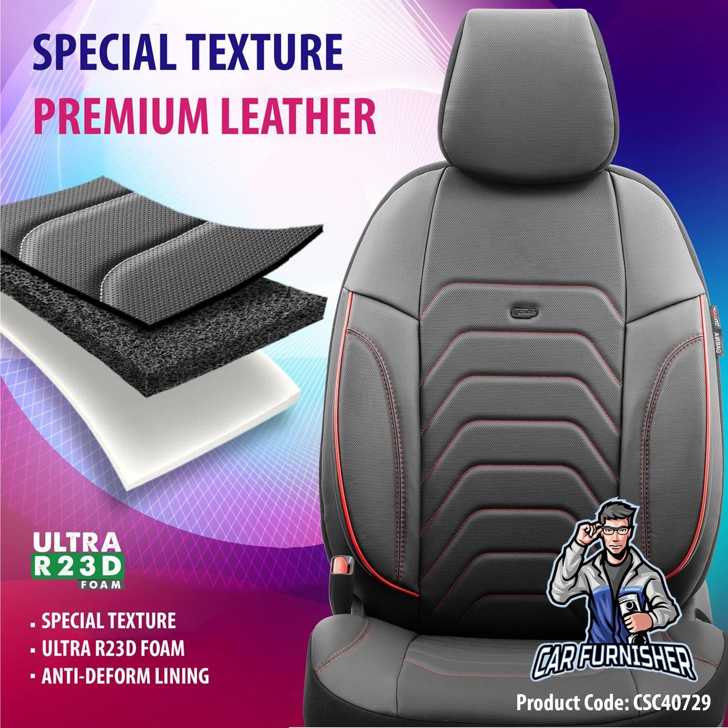 Luxury Car Seat Cover Set (2 Colors) | Core Series Red Leather & Fabric