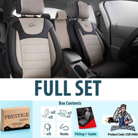 Thumbnail for Car Seat Cover Set - Prestige Design Beige 5 Seats + Headrests (Full Set) Leather & Woven Fabric