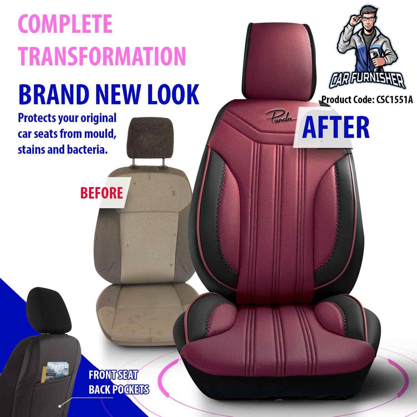 Luxury Car Seat Cover Set (5 Colors) | Miami Series Burgundy Full Leather