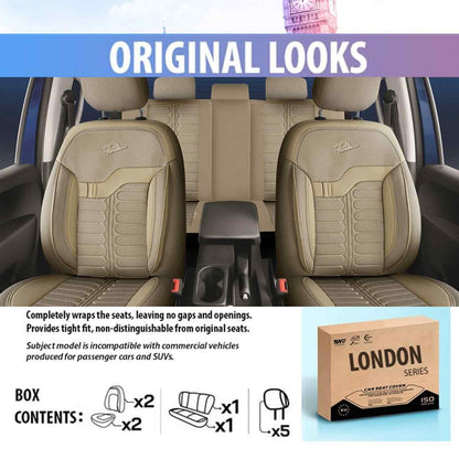 Luxury Car Seat Cover Set (8 Colors) | London Series Beige Style A Leather & Fabric