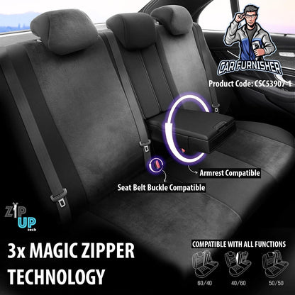 Car Seat Cover Set - Infinity Design Black 5 Seats + Headrests (Full Set) Leather & Suede Fabric