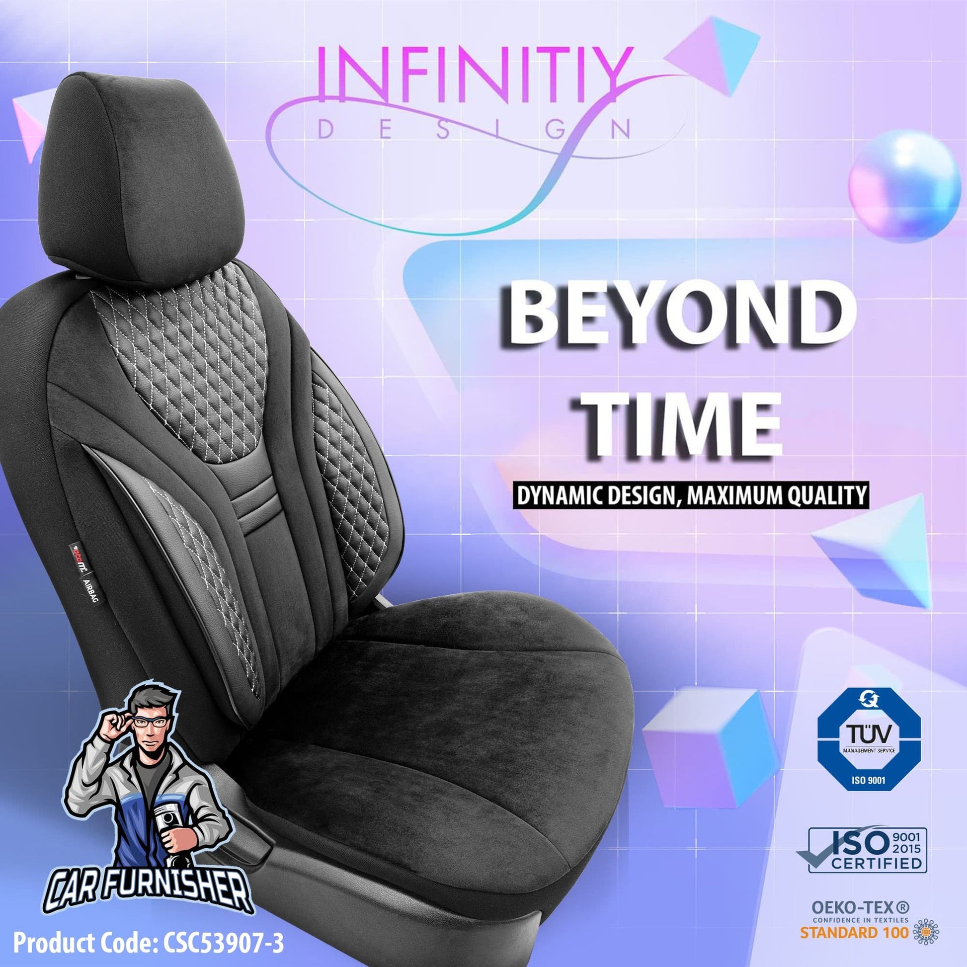 Luxury Car Seat Cover Set (3 Colors) | Infinity Series Gray Leather & Fabric