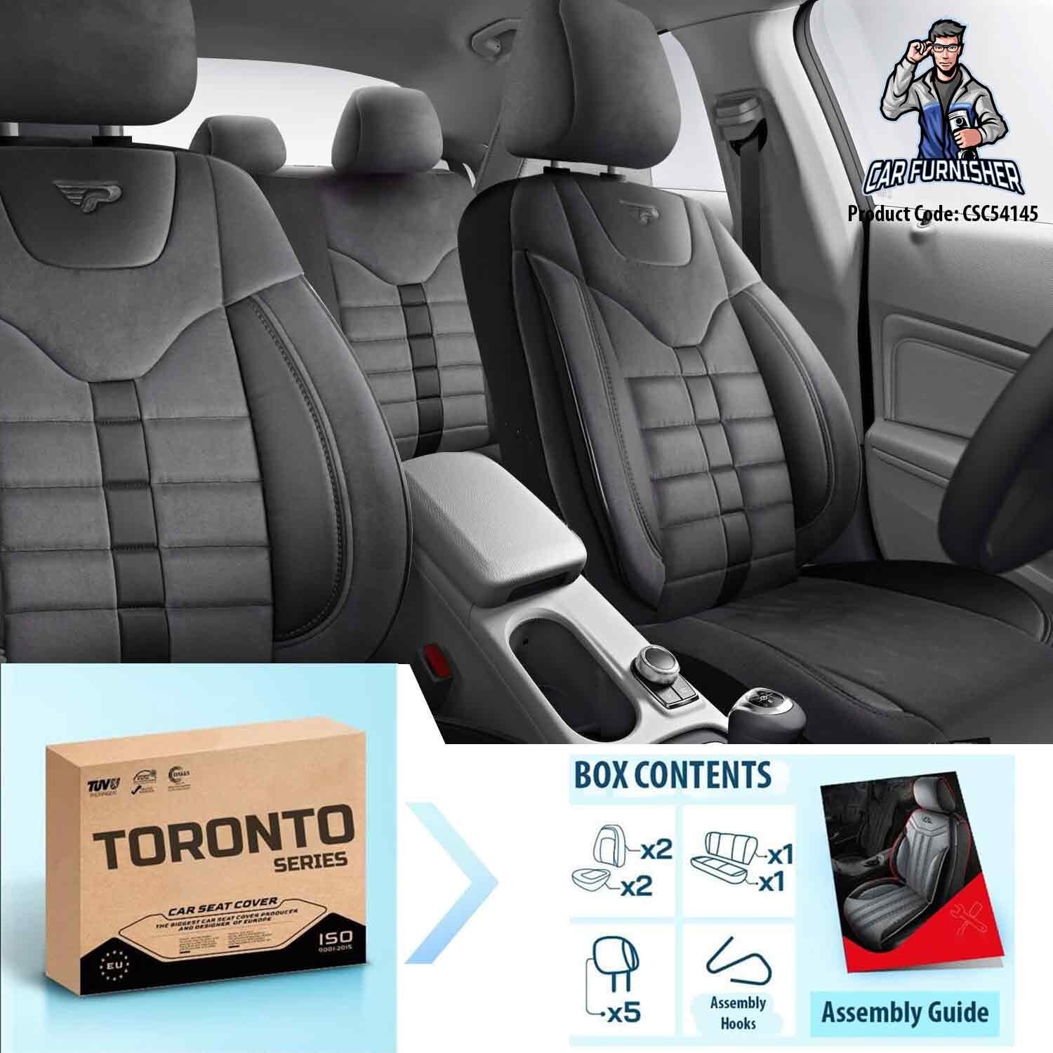 Luxury Car Seat Cover Set (5 Colors) | Toronto Series Smoked Black Style A Leather & Fabric