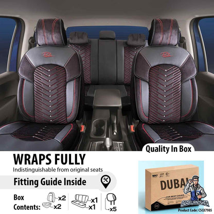 Luxury Car Seat Cover Set (7 Colors) | Dubai Series Red Leather & Fabric