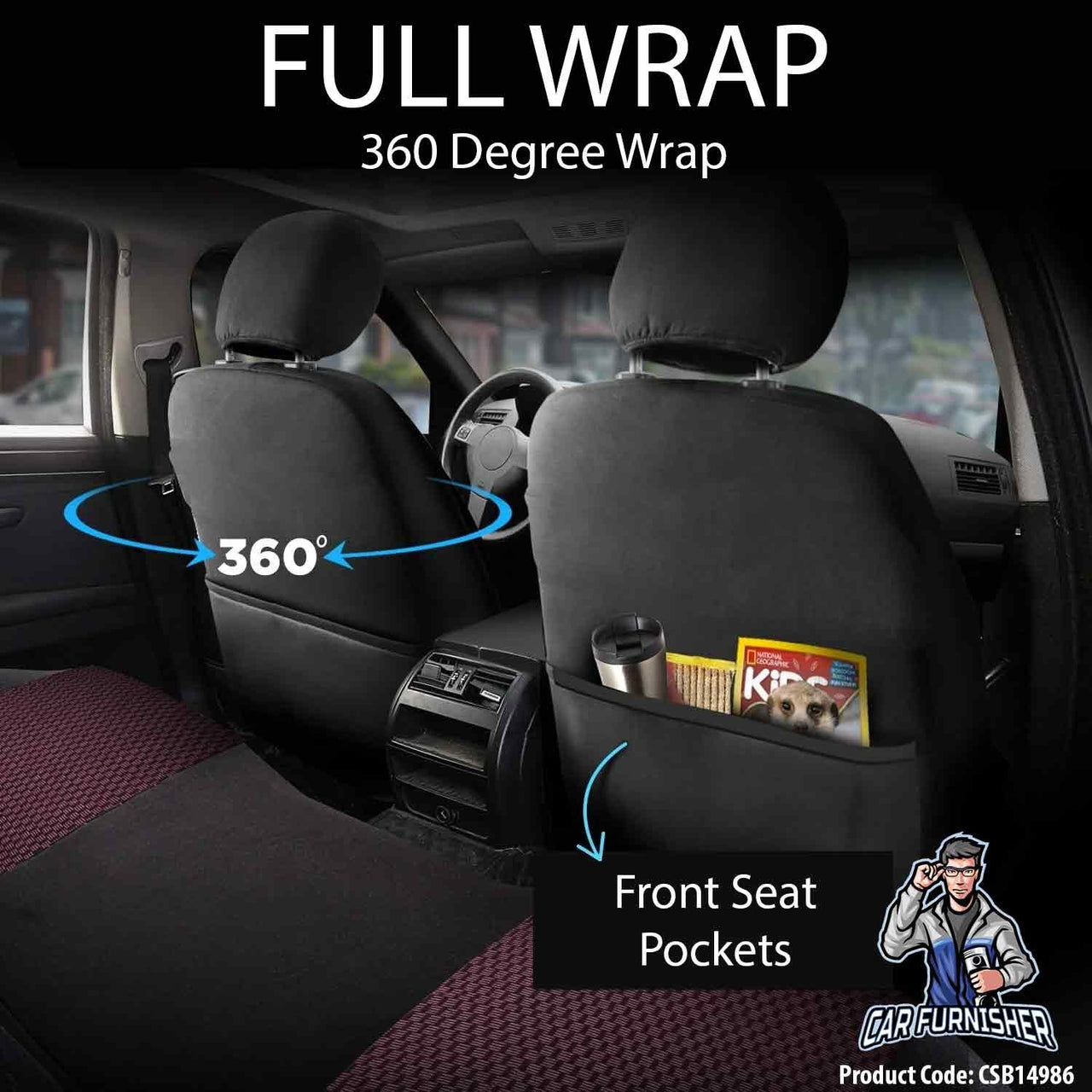 Car Seat Cover Set - Prestige Design Burgundy 5 Seats + Headrests (Full Set) Leather & Woven Fabric