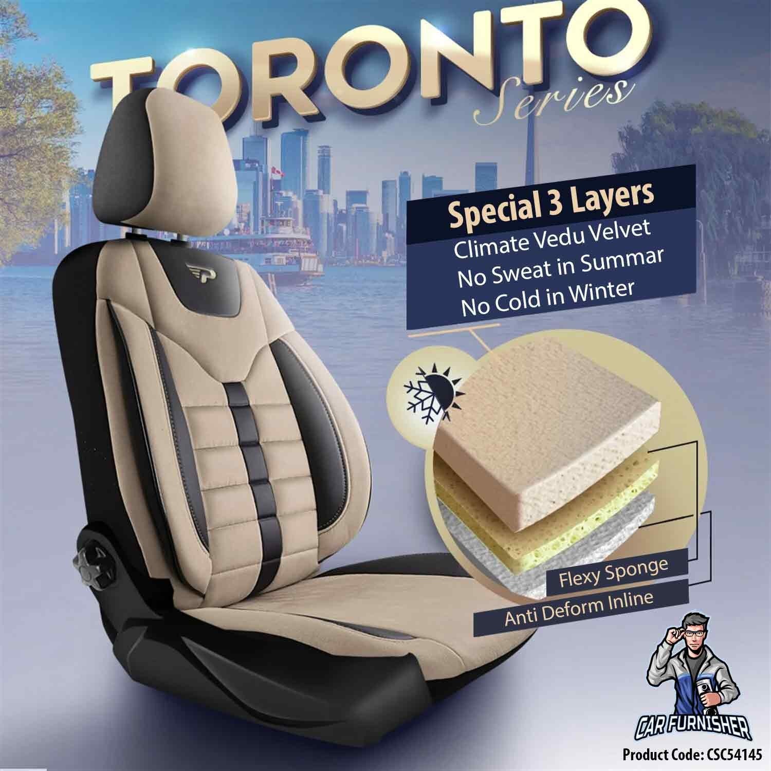 Luxury Car Seat Cover Set (5 Colors) | Toronto Series Beige Style A Leather & Fabric