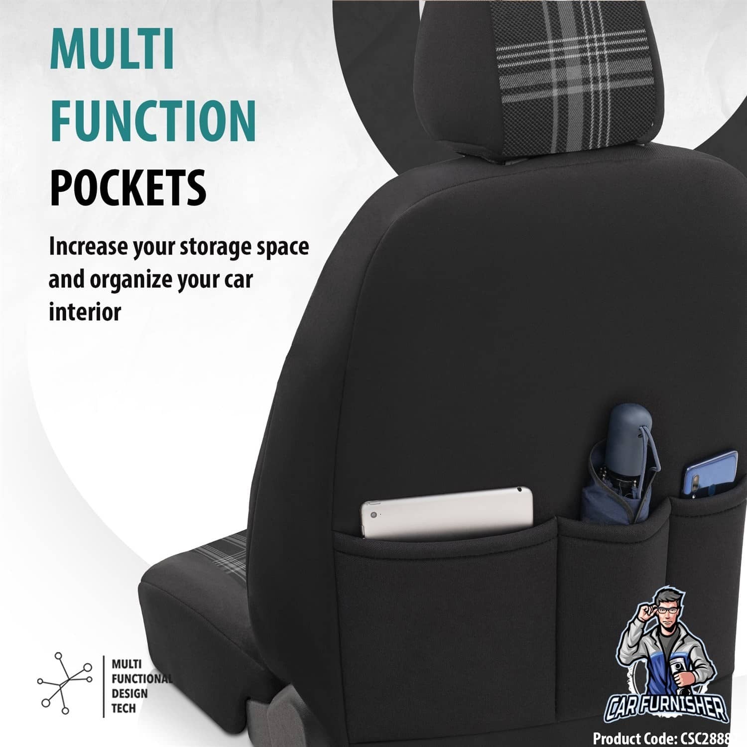 Luxury Car Seat Cover Set (8 Colors) | Sports Series Smoked Black Leather & Fabric