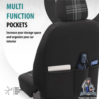Car Seat Cover Set - Sports Design Smoked Black 5 Seats + Headrests (Full Set) Leather & Jacquard Fabric