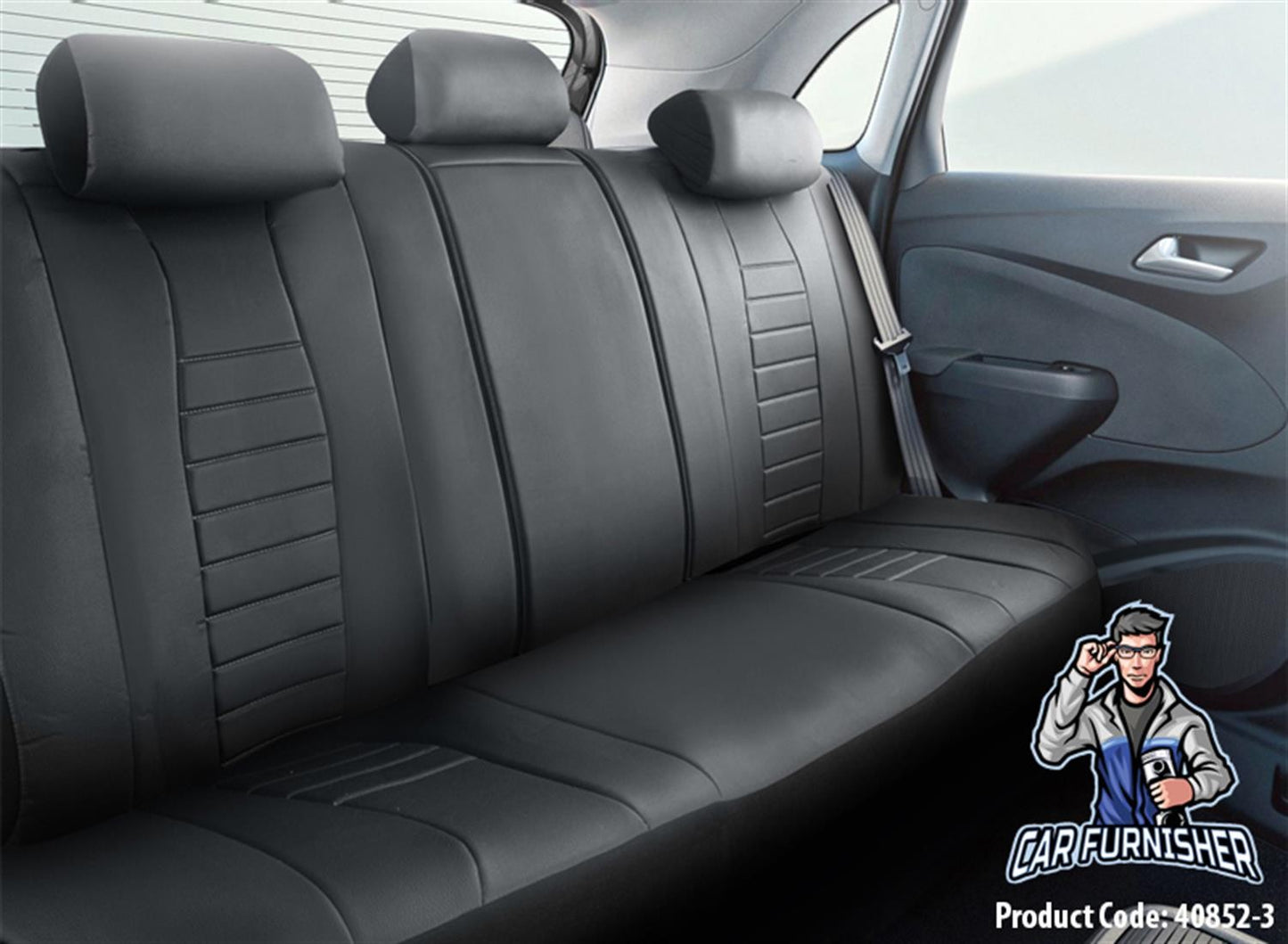 Car Seat Cover Set - Tokyo Design Smoked Black 5 Seats + Headrests (Full Set) Full Leather