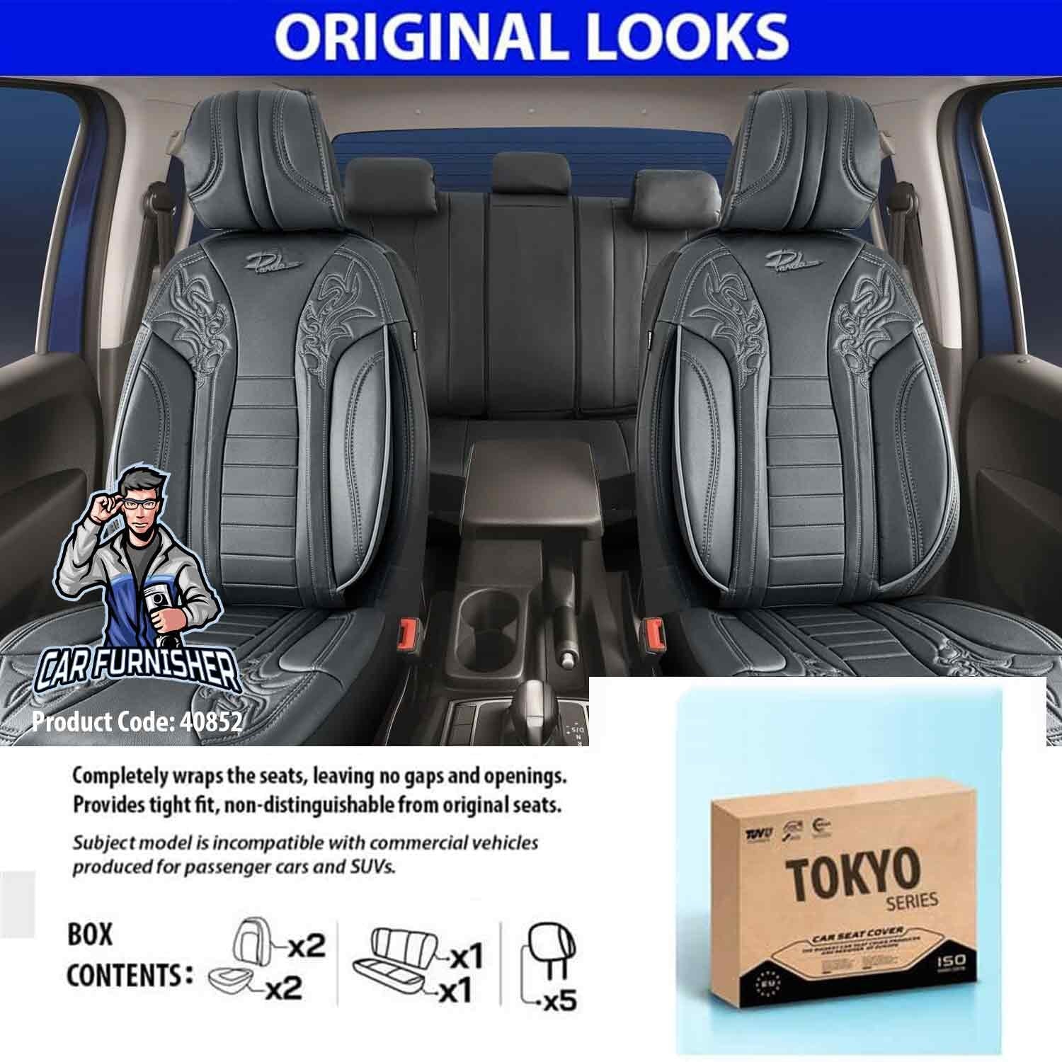 Luxury Car Seat Cover Set (5 Colors) | Tokyo Series Smoked Black Full Leather
