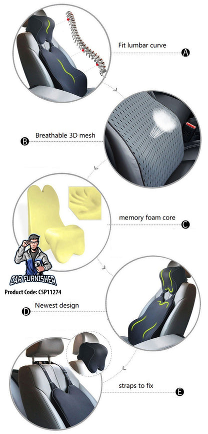 Memory Foam Ergonomic Car Seat Cover & Cushion Set (3 Pcs) Light Brown Full Set (Head+Back+Bottom Pieces) Memory Foam