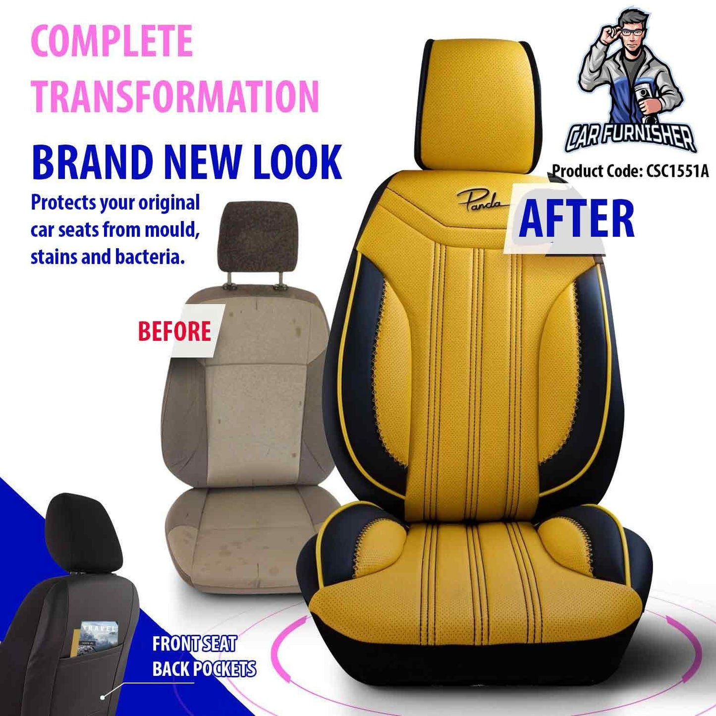 Luxury Car Seat Cover Set (5 Colors) | Miami Series Yellow Full Leather