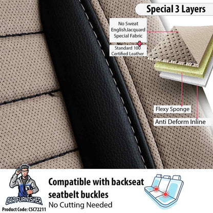 Luxury Car Seat Cover Set (8 Colors) | London Series Beige Style B Leather & Fabric