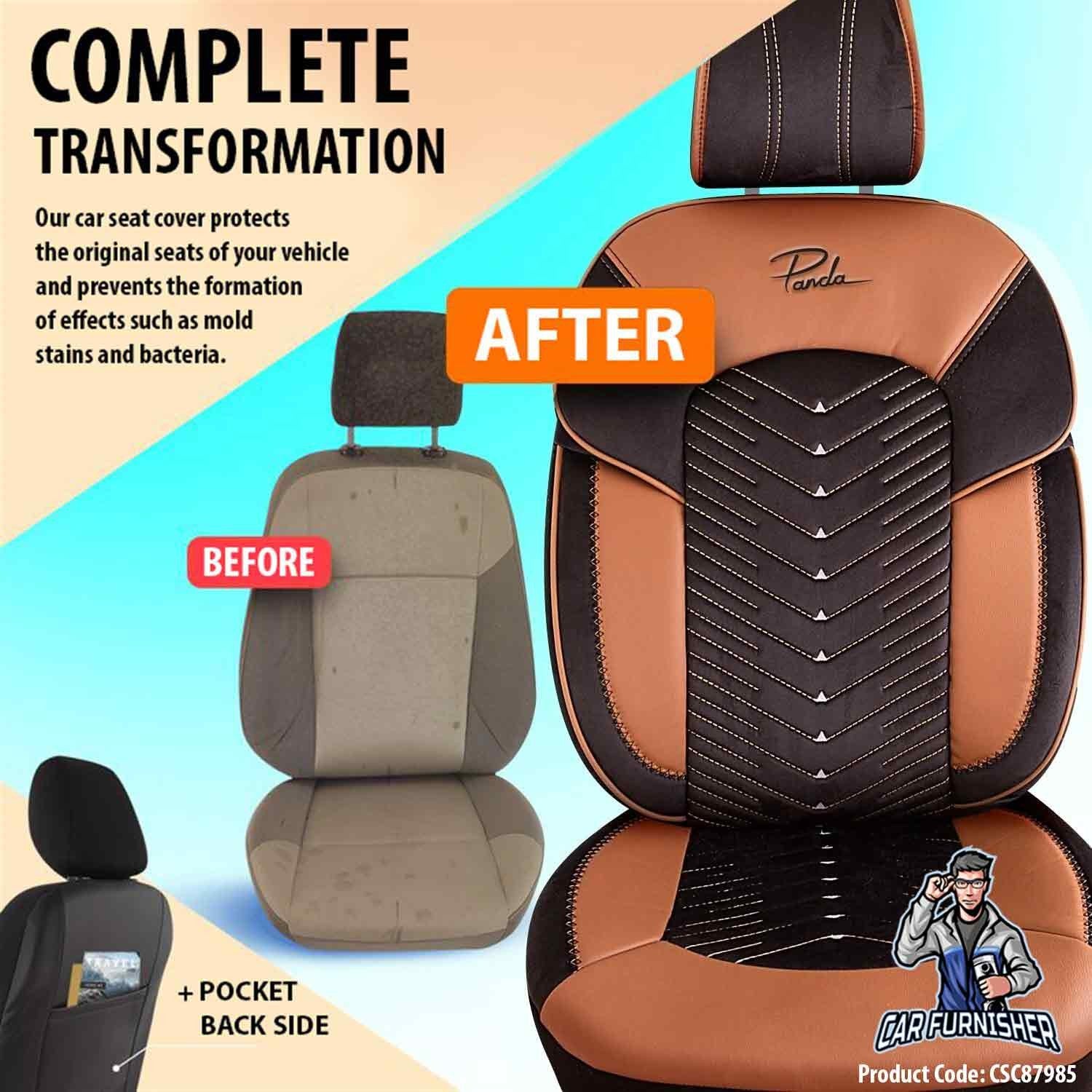 Luxury Car Seat Cover Set (7 Colors) | Dubai Series Tan-Snuff Leather & Fabric
