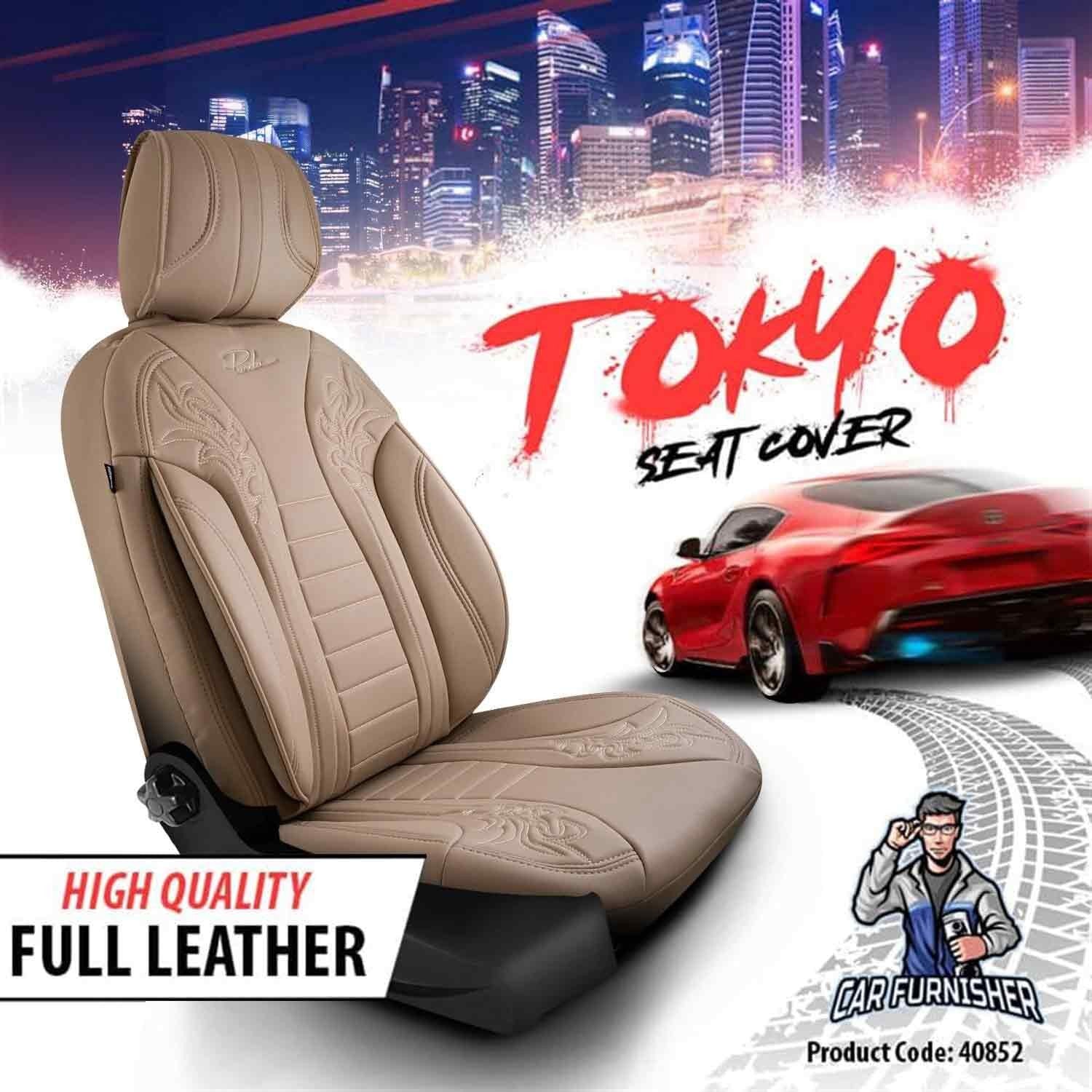 Luxury Car Seat Cover Set (5 Colors) | Tokyo Series Beige Full Leather