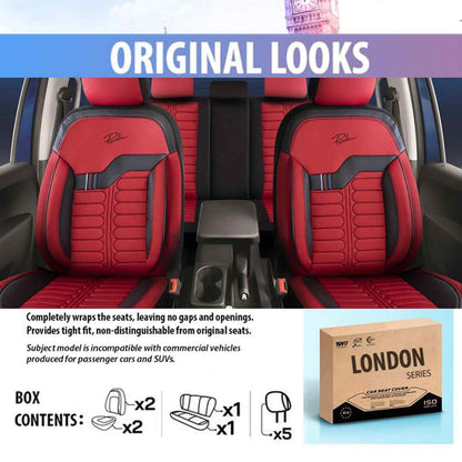 Luxury Car Seat Cover Set (8 Colors) | London Series Red Style A Leather & Fabric