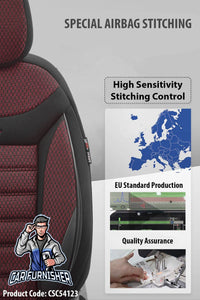 Thumbnail for Car Seat Cover Set - Line Design Red 5 Seats + Headrests (Full Set) Leather & Cotton Fabric