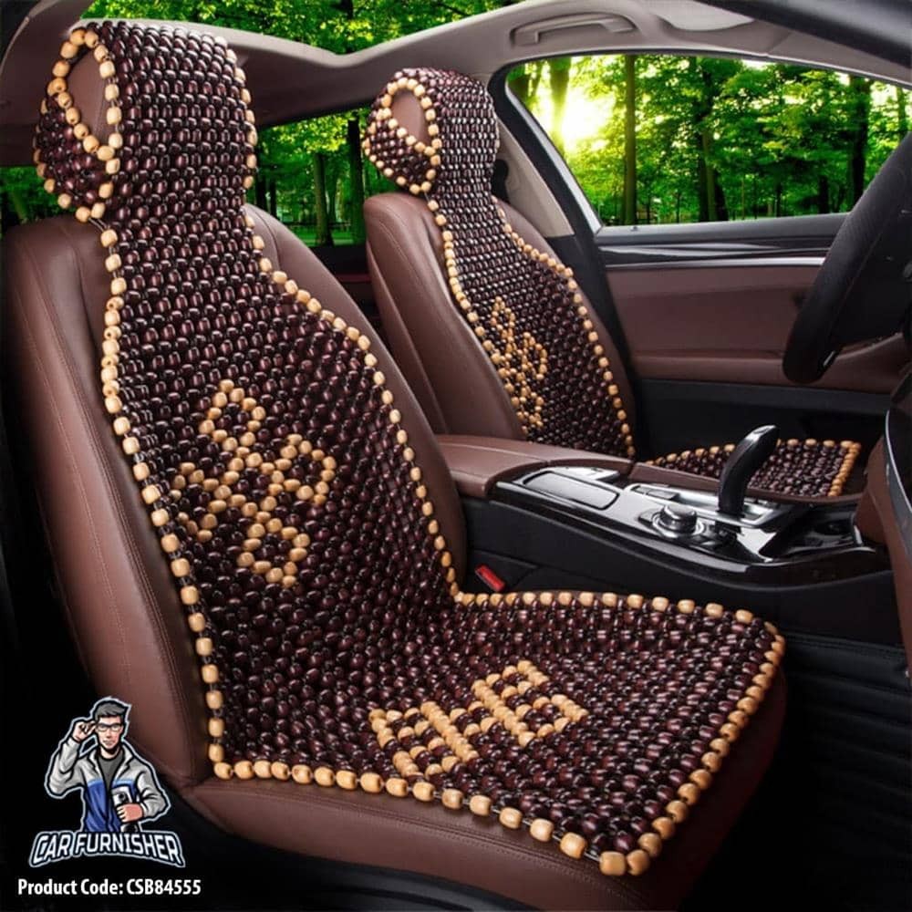 Real Wood Beaded Car Seat Cover Brown Wood