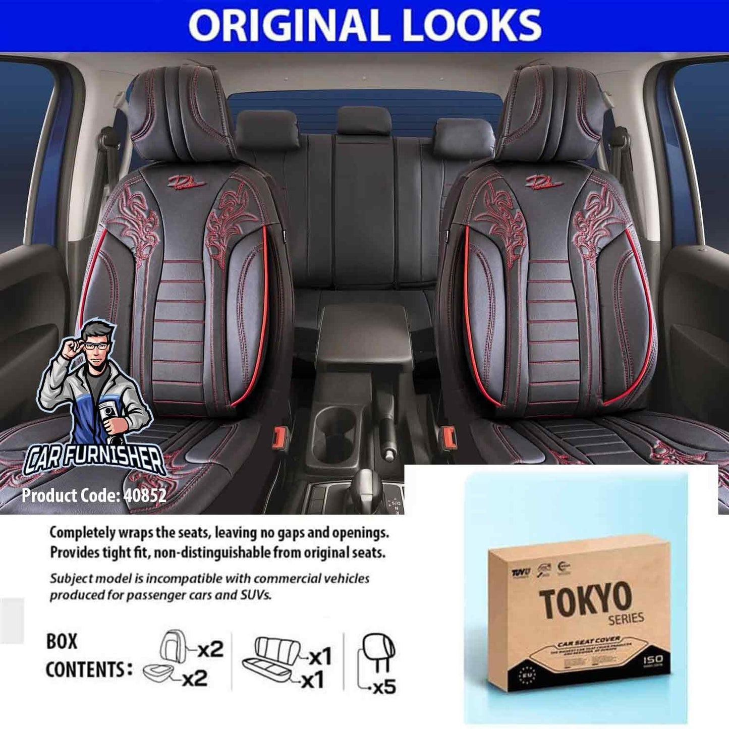 Luxury Car Seat Cover Set (5 Colors) | Tokyo Series Red Full Leather