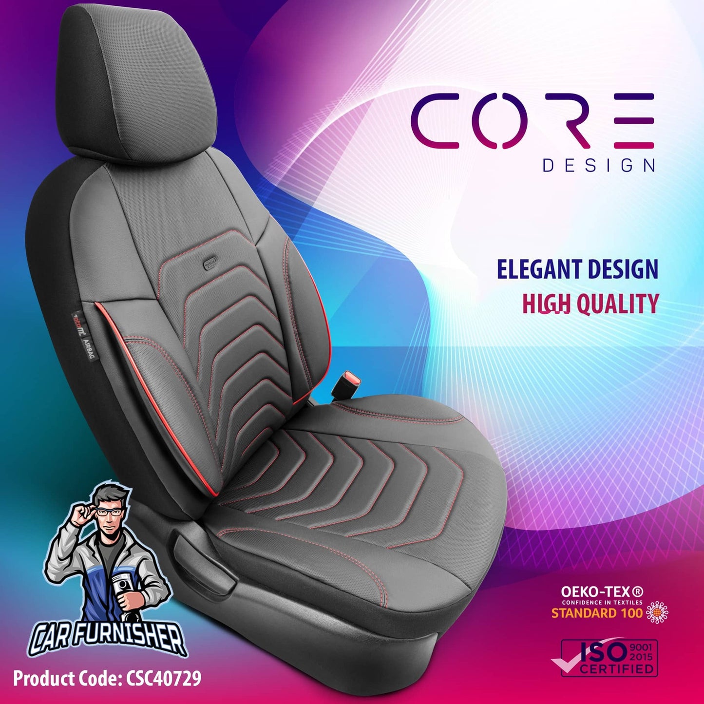 Luxury Car Seat Cover Set (2 Colors) | Core Series Red Leather & Fabric