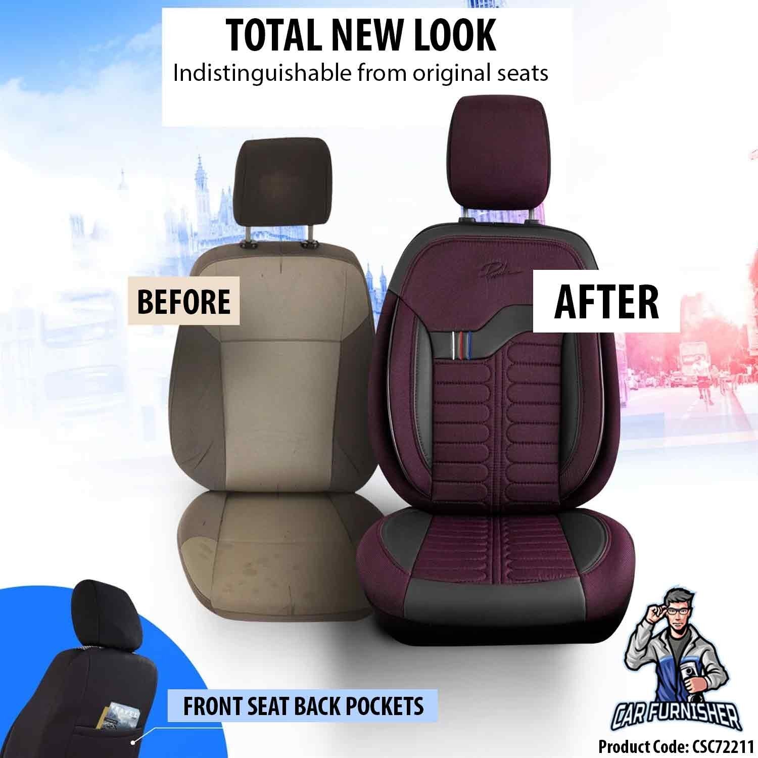 Luxury Car Seat Cover Set (8 Colors) | London Series Burgundy Style A Leather & Fabric