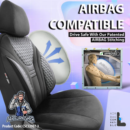 Car Seat Cover Set - Infinity Design Gray 5 Seats + Headrests (Full Set) Leather & Suede Fabric