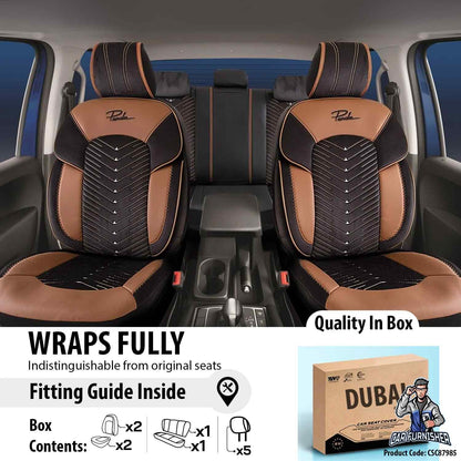 Luxury Car Seat Cover Set (7 Colors) | Dubai Series Tan-Snuff Leather & Fabric