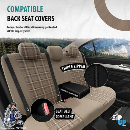 Car Seat Cover Set - Sports Design Beige 5 Seats + Headrests (Full Set) Leather & Jacquard Fabric