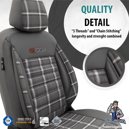Car Seat Cover Set - Sports Design Gray 5 Seats + Headrests (Full Set) Leather & Jacquard Fabric