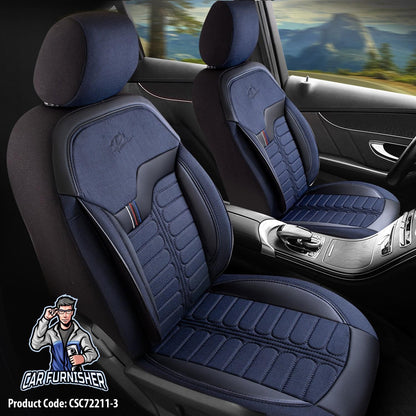 Luxury Car Seat Cover Set (8 Colors) | London Series Blue Style A Leather & Fabric