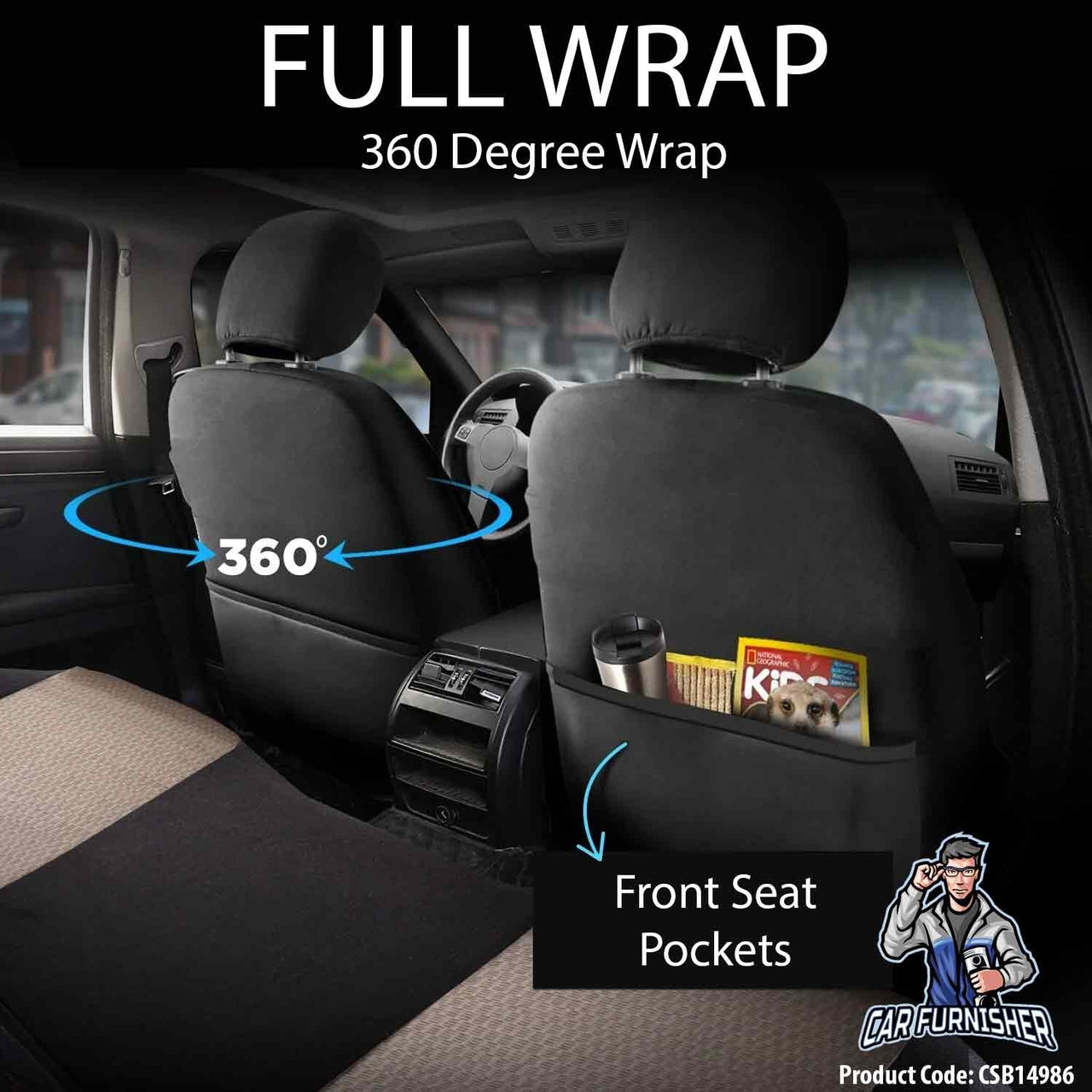 Car Seat Cover Set - Prestige Design Beige 5 Seats + Headrests (Full Set) Leather & Woven Fabric