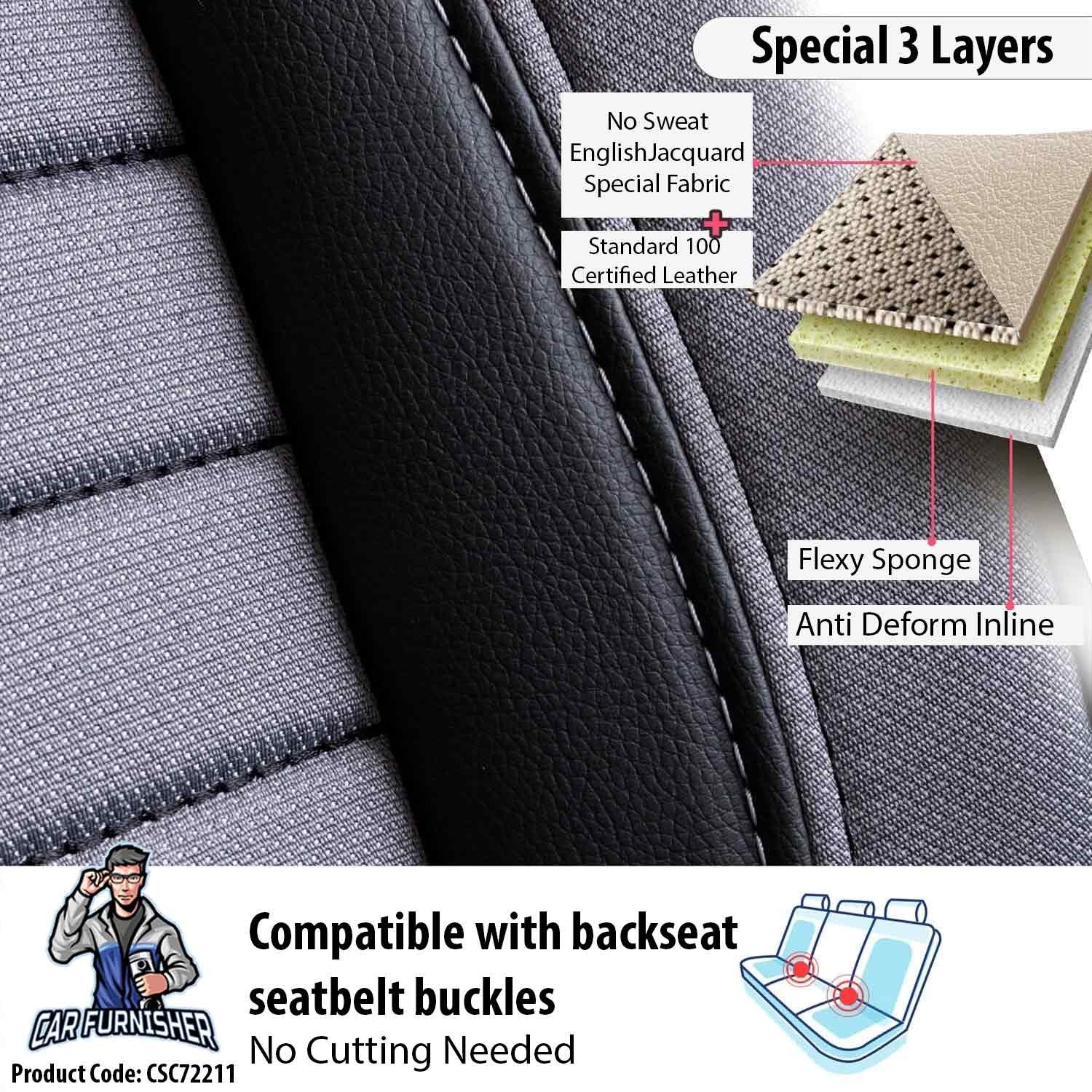 Luxury Car Seat Cover Set (8 Colors) | London Series Silver Style A Leather & Fabric