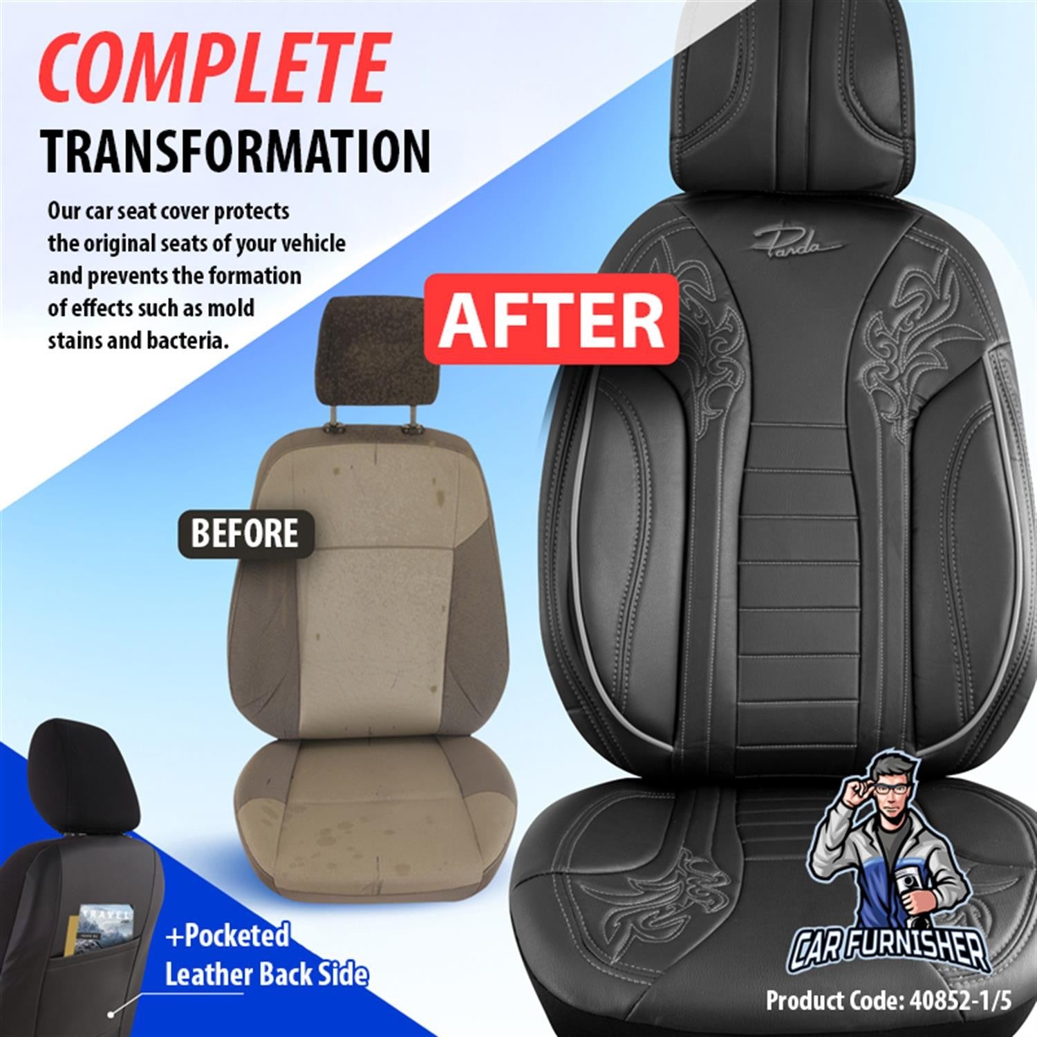 Luxury Car Seat Cover Set (5 Colors) | Tokyo Series Black Full Leather