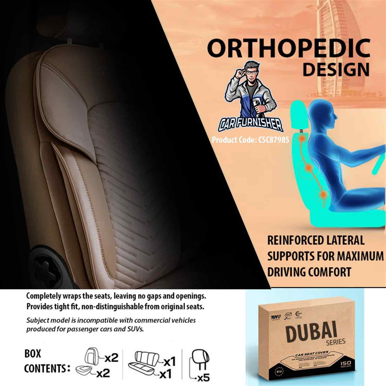 Luxury Car Seat Cover Set (7 Colors) | Dubai Series Beige Leather & Fabric