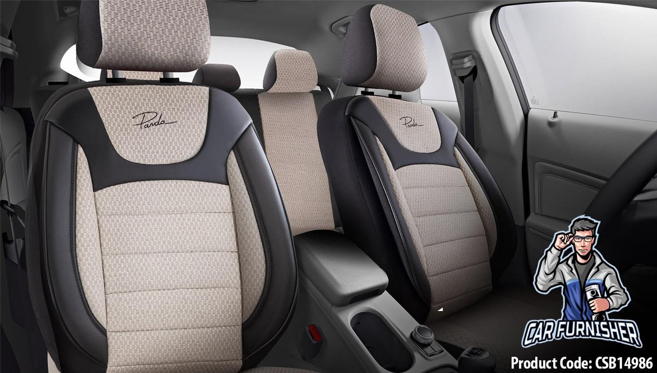 Car Seat Cover Set - Prestige Design Beige 5 Seats + Headrests (Full Set) Leather & Woven Fabric