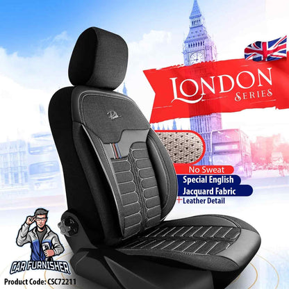 Luxury Car Seat Cover Set (8 Colors) | London Series Black Style A Leather & Fabric