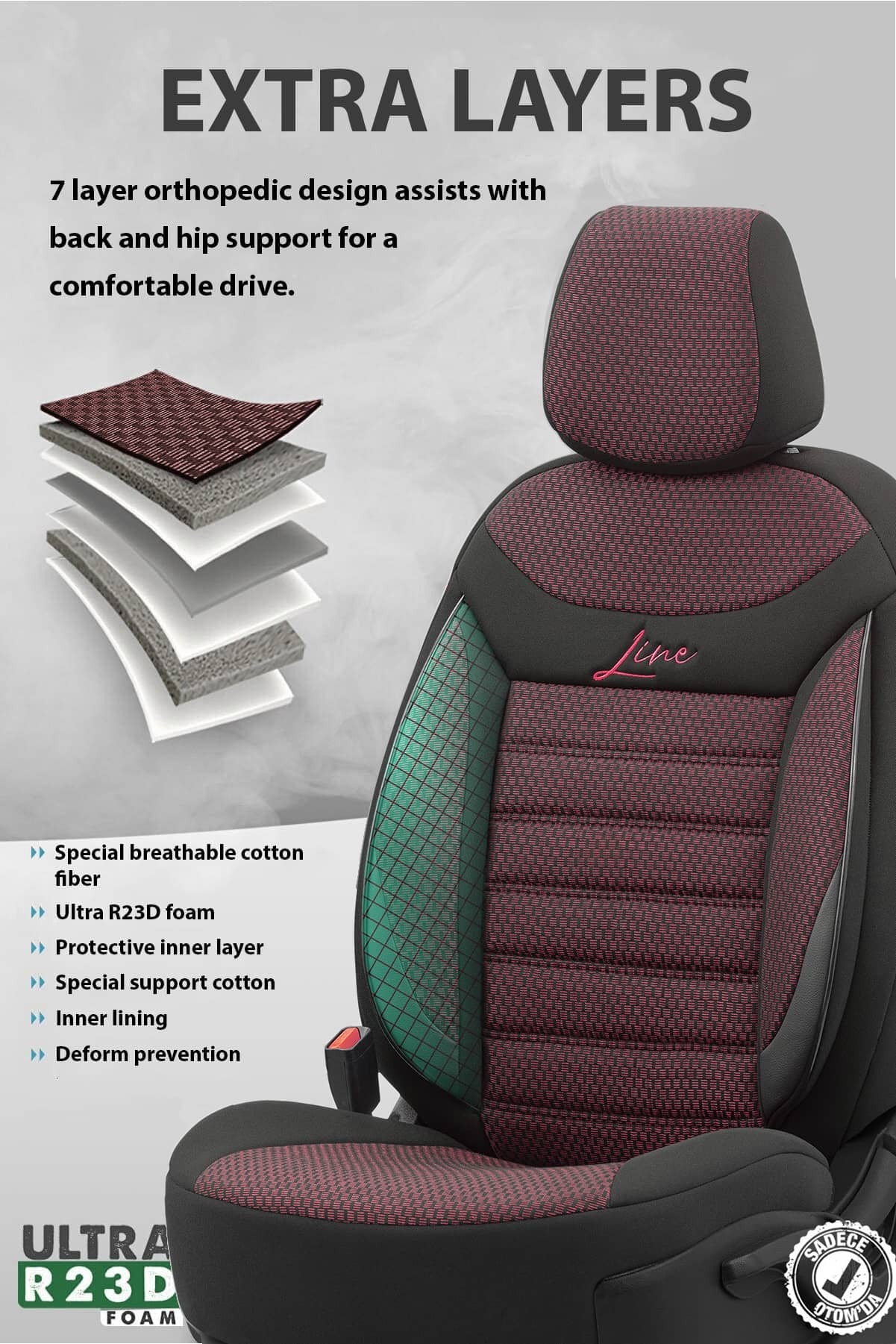 Luxury Car Seat Cover Set (3 Colors) | Line Series Red Leather & Fabric