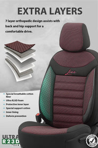 Thumbnail for Car Seat Cover Set - Line Design Red 5 Seats + Headrests (Full Set) Leather & Cotton Fabric