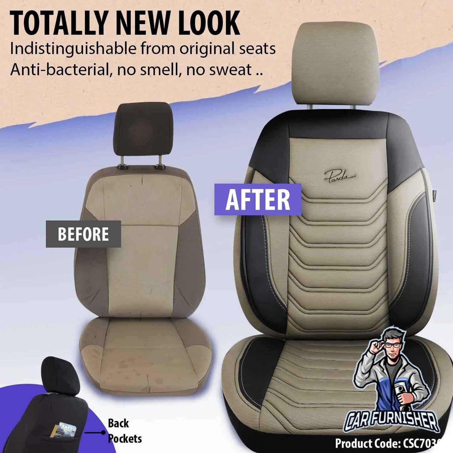 Luxury Car Seat Cover Set (3 Colors) | Florida Series Beige Leather & Fabric