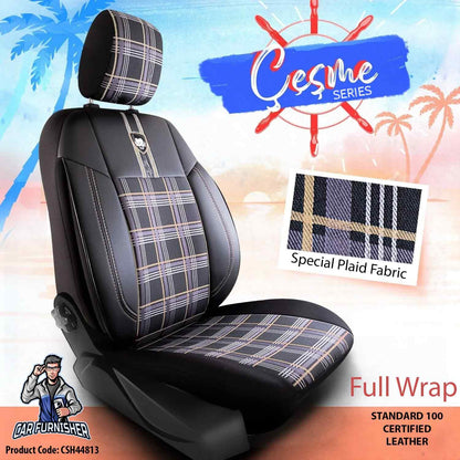 Luxury Car Seat Cover Set (4 Colors) | Cesme Series Beige Leather & Fabric
