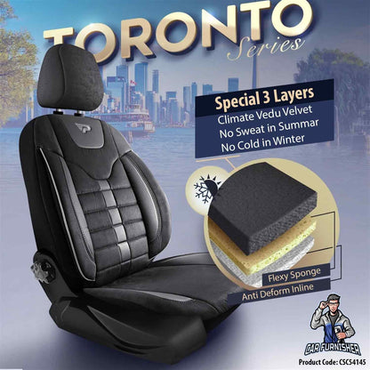 Luxury Car Seat Cover Set (5 Colors) | Toronto Series Black Style A Leather & Fabric