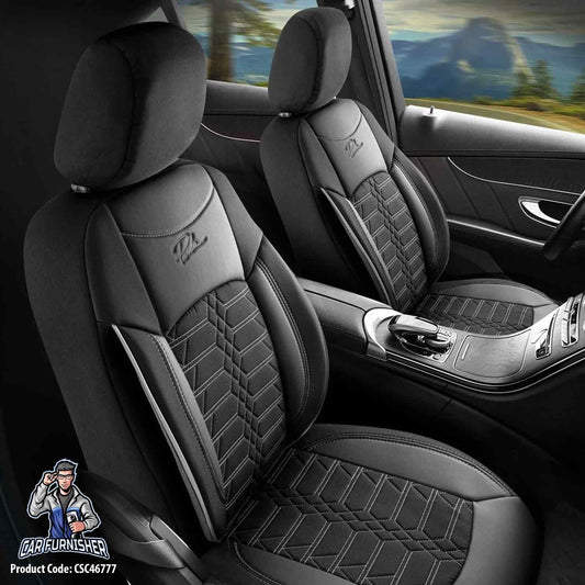 Car Seat Cover Set - Venetian Design Black 5 Seats + Headrests (Full Set) Leather & Jacquard Fabric